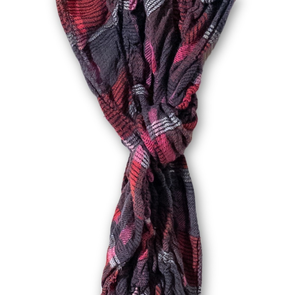 Womens Plaid Scarf Red Purple Gray Fringe Scarf Lightweight Long